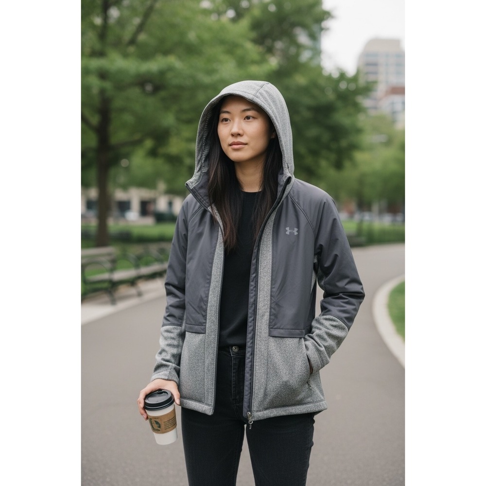 Under Armour ColdGear Hooded Jacket Women's Gray Fleece Lined Full‎ Zip M